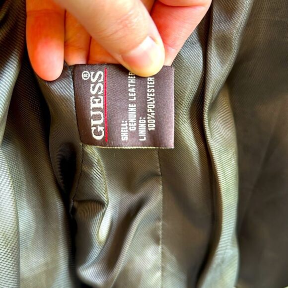 Guess Genuine Leather Brown Blazer Double Breasted Jacket Unique Stitching Small - Picture 7 of 7